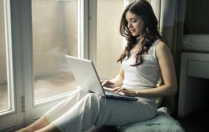 woman using laptop